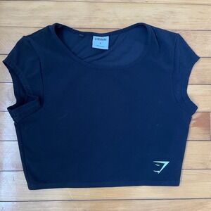 Gymshark Black Short Sleeve Small Crop Top Reflective Logo Workout Athletic Tee